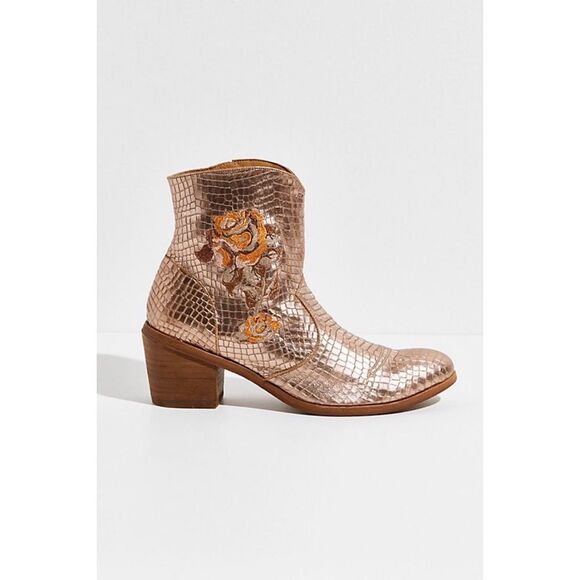 Free People x Marco Delli Evelina Metallic Embroidered Leather Ankle Boots - Picture 7 of 16